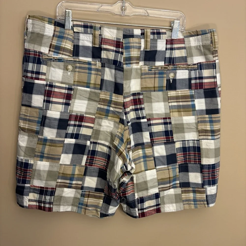 LL Bean Shorts Mens 40W Blue Plaid Madras‎ Patchwork Chino 9